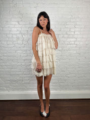 D&G 2000s Ivory Silk Tiered Mini Dress