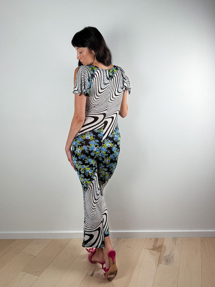 Roberto Cavalli Freedom 2000s Floral Zebra Print Jumpsuit