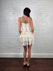 D&G 2000s Ivory Silk Tiered Mini Dress