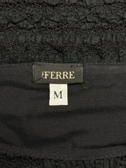 Ferre 2000s Black Burgundy Lace Long Sleeve Top - XS-M