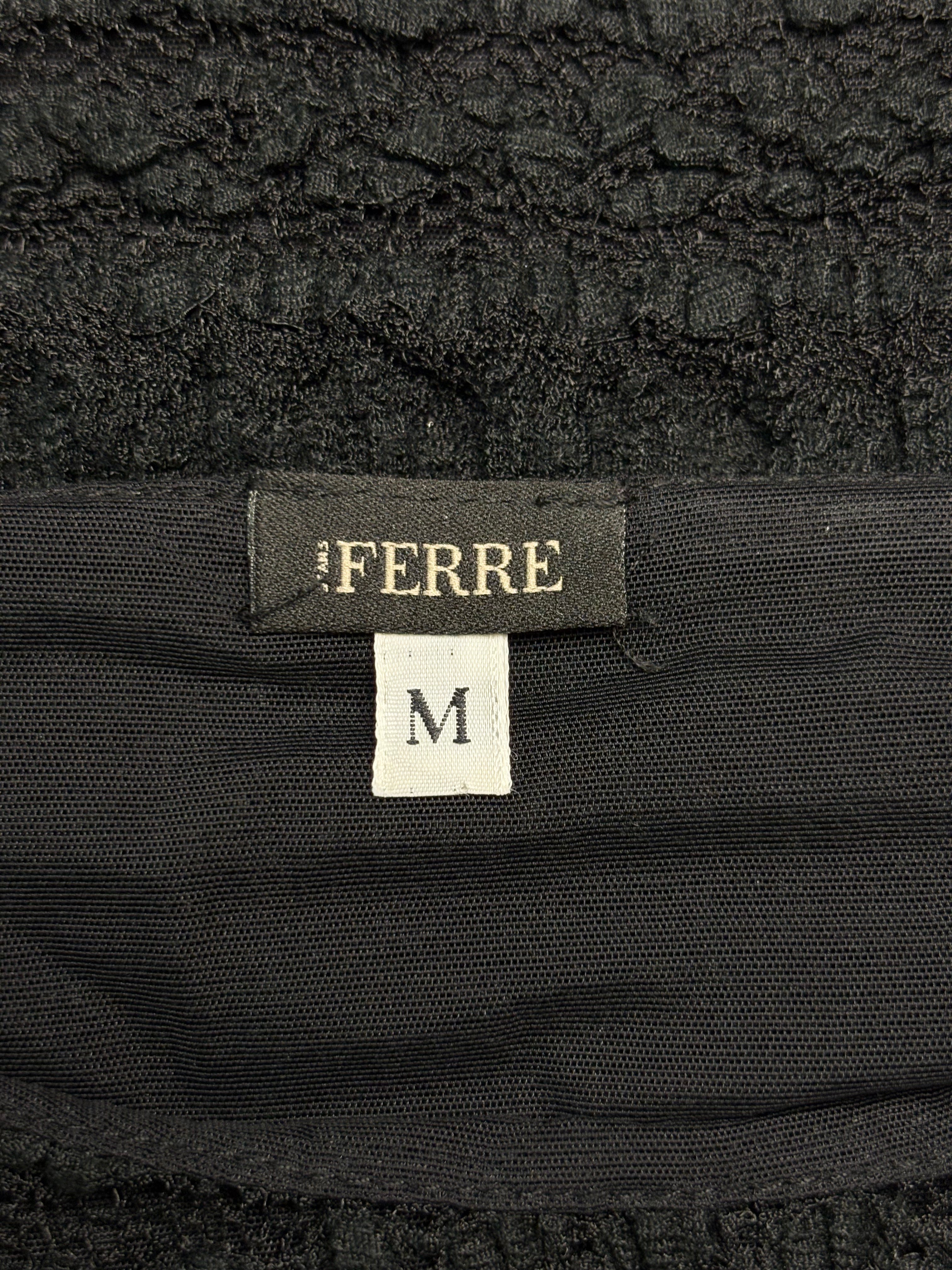 Ferre 2000s Black Burgundy Lace Long Sleeve Top - XS-M