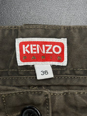 Kenzo Paris Modern Washed Olive Barrel Leg Cargo Pants - W28