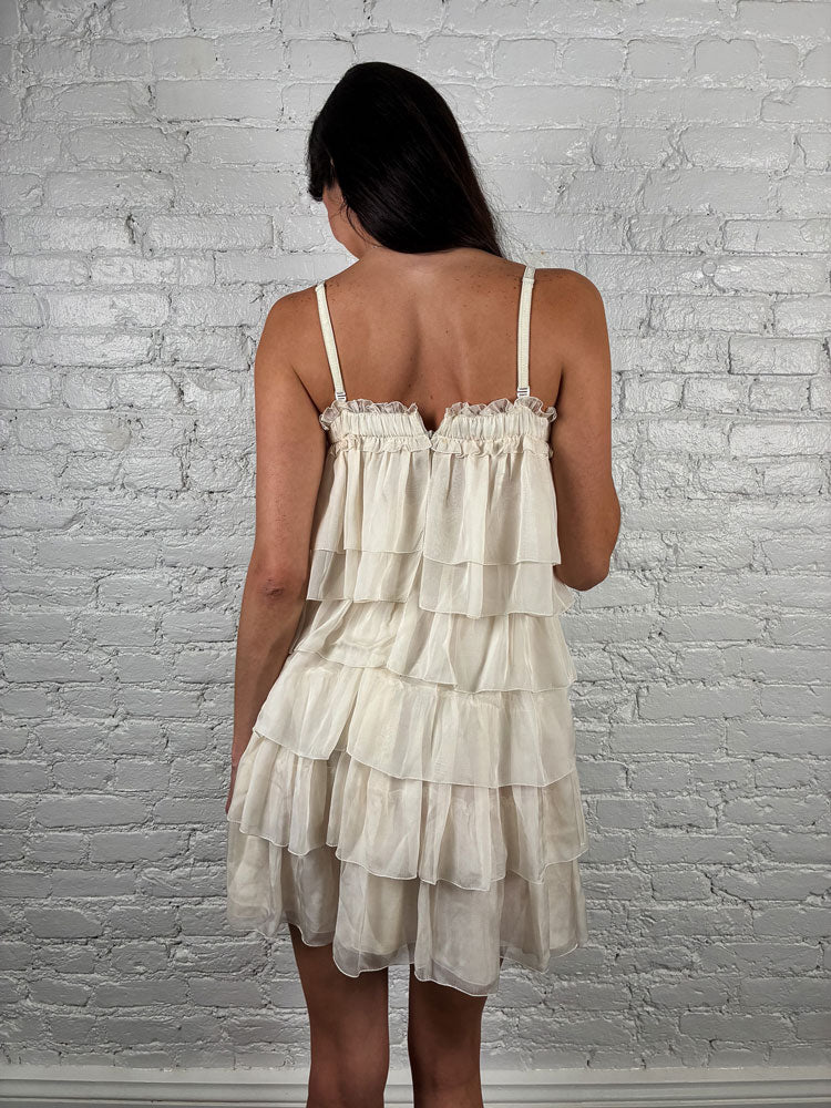 D&G 2000s Ivory Silk Tiered Mini Dress