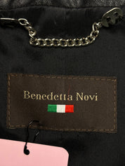 Benedetta Novi 2000s Black Leather Ruffle Zip Jacket - XS/S