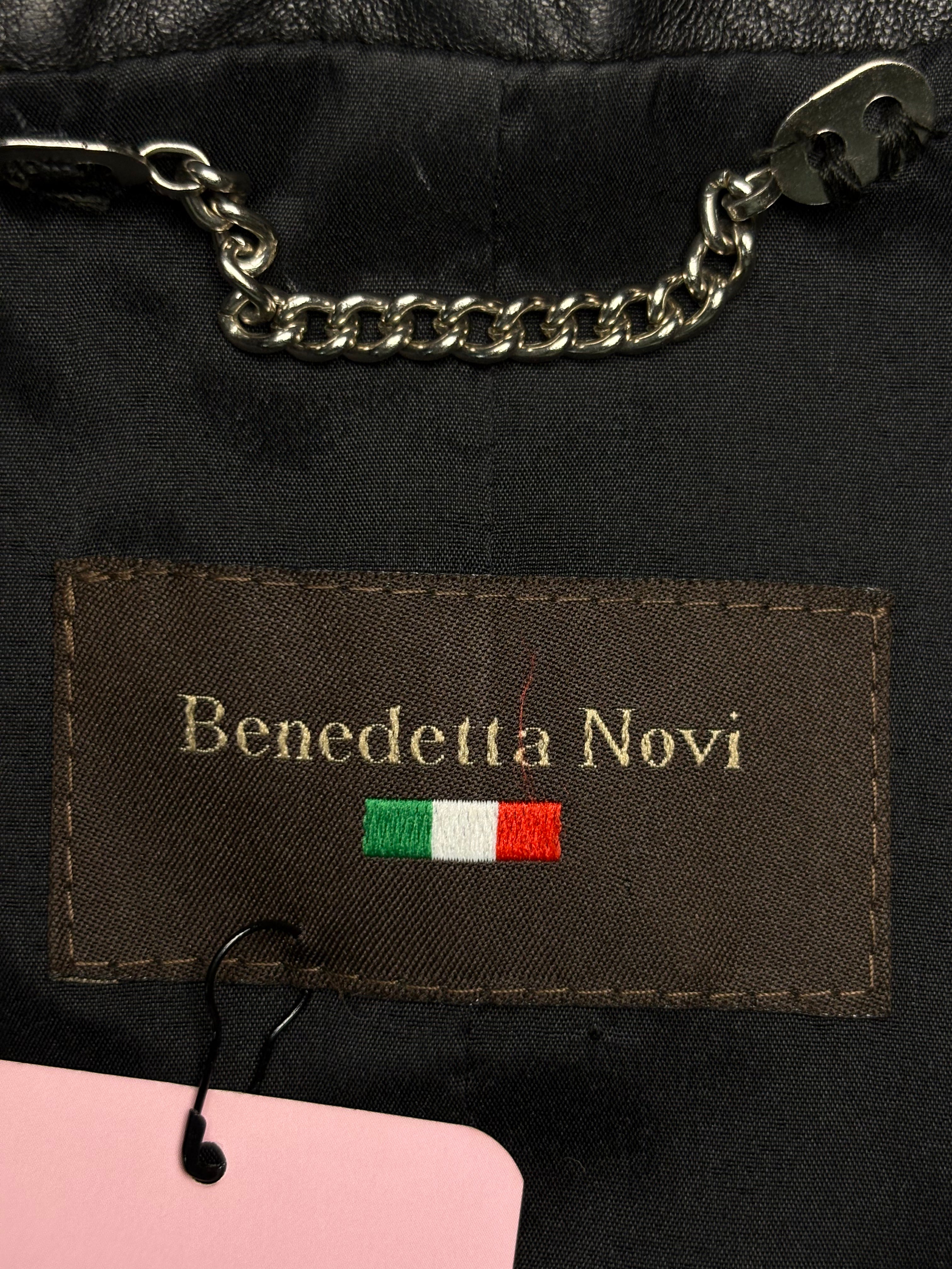 Benedetta Novi 2000s Black Leather Ruffle Zip Jacket - XS/S