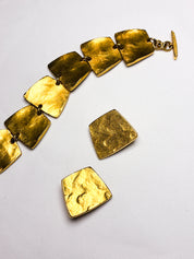 Il Était Une Fois 1990s Hammered Gold Panel Bracelet & Earrings Set