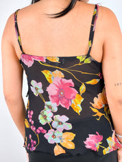 Fuego 2000s Black Floral Silk Rosette Camisole - XS/S