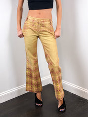 Roberto Cavalli 2000s Gold Tweed Print Low Rise Flare Pants - W28