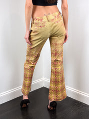 Roberto Cavalli 2000s Gold Tweed Print Low Rise Flare Pants - W28