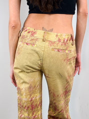 Roberto Cavalli 2000s Gold Tweed Print Low Rise Flare Pants - W28
