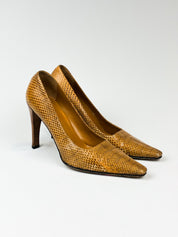 Gucci 2000s Tan Snakeskin Pointed Toe Pumps - EU 40.5 / US 10