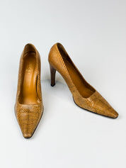 Gucci 2000s Tan Snakeskin Pointed Toe Pumps - EU 40.5 / US 10