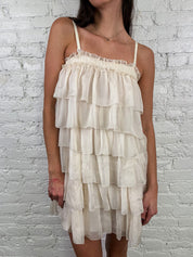 D&G 2000s Ivory Silk Tiered Mini Dress