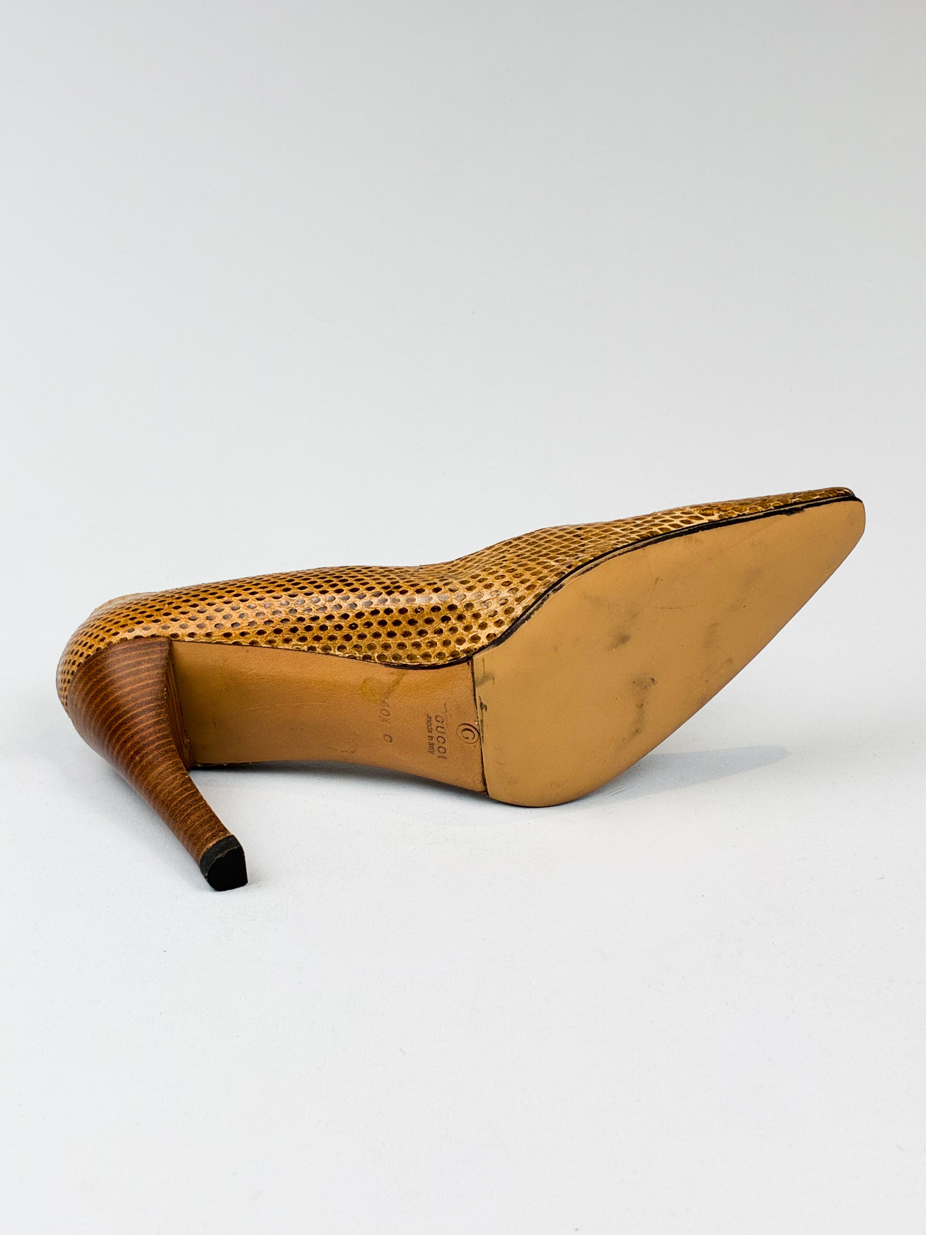 Gucci 2000s Tan Snakeskin Pointed Toe Pumps - EU 40.5 / US 10