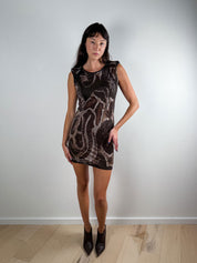 Lanvin 2000s Snake Print Sheer Mesh Bodycon Dress
