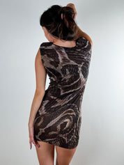 Lanvin 2000s Snake Print Sheer Mesh Bodycon Dress