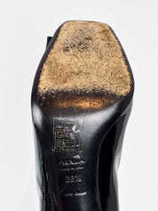 Prada 2000s Black Patent Bow Peep Toe Pumps - EU 36.5
