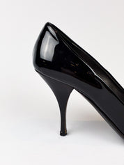Prada 2000s Black Patent Bow Peep Toe Pumps - EU 36.5