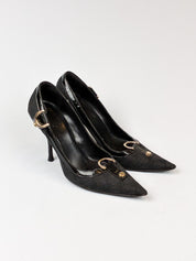 Gucci 2000s Black Monogram D-Ring Pointed Toe Pumps - EU 37C / US 6.5
