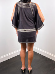 Calypso St. Barth 2000s Black Embroidered Cold-Shoulder Tunic Dress - M