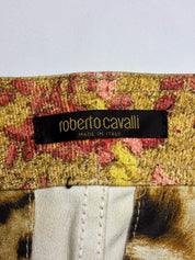 Roberto Cavalli 2000s Gold Tweed Print Low Rise Flare Pants - W28