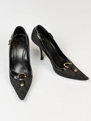 Gucci 2000s Black Monogram D-Ring Pointed Toe Pumps - EU 37C / US 6.5