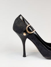 Gucci 2000s Black Monogram D-Ring Pointed Toe Pumps - EU 37C / US 6.5