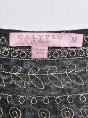 Calypso St. Barth 2000s Black Embroidered Cold-Shoulder Tunic Dress - M