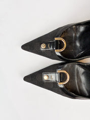 Gucci 2000s Black Monogram D-Ring Pointed Toe Pumps - EU 37C / US 6.5