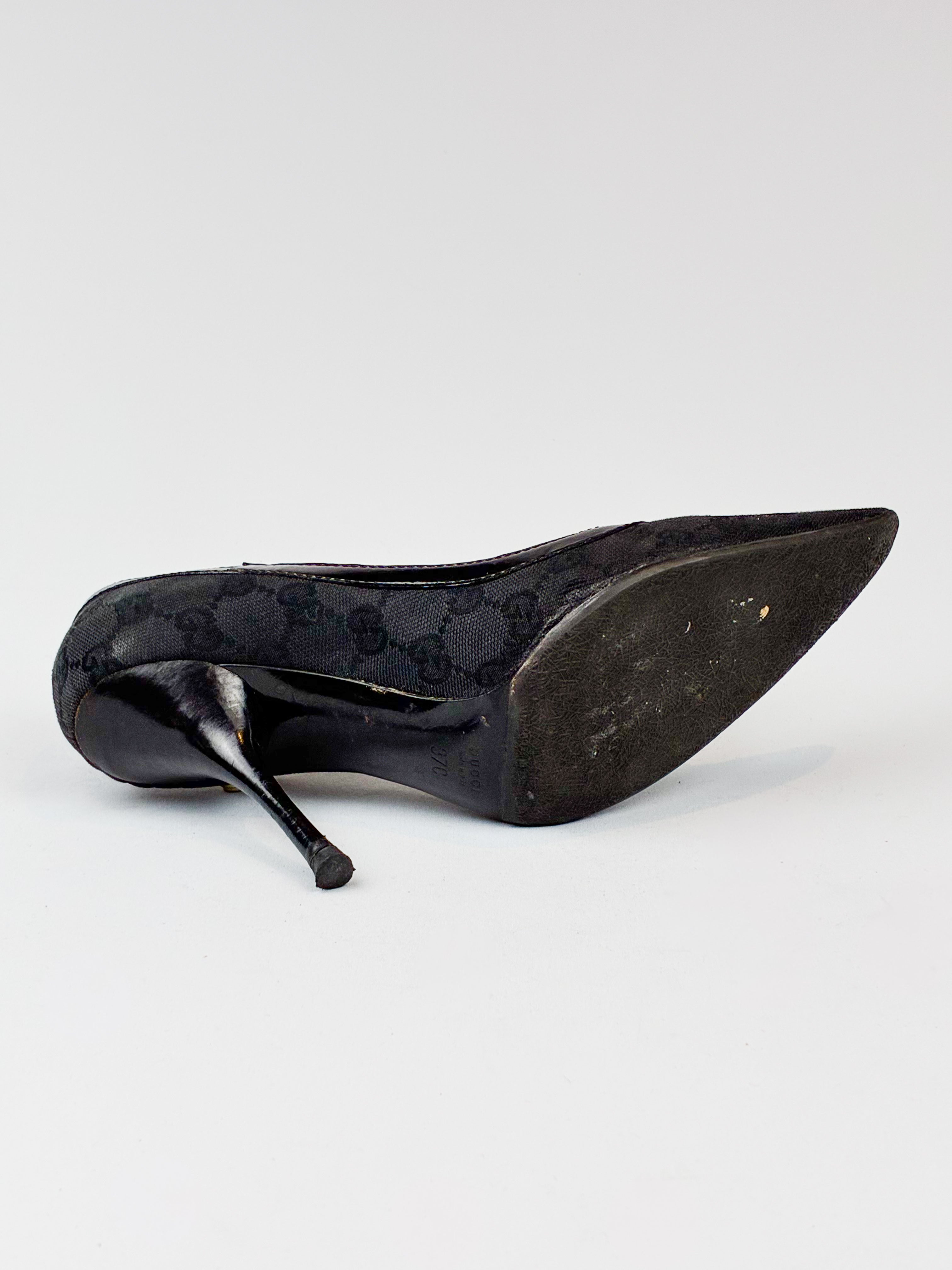 Gucci 2000s Black Monogram D-Ring Pointed Toe Pumps - EU 37C / US 6.5