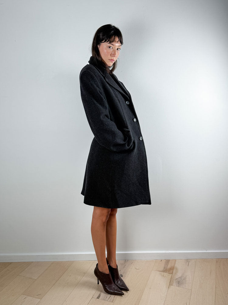 Italian Vintage Dark Gray Wool Coat