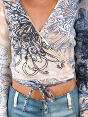 Just Cavalli 2000s Tattoo Print Angora Wrap Top - S-L
