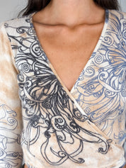 Just Cavalli 2000s Tattoo Print Angora Wrap Top - S-L