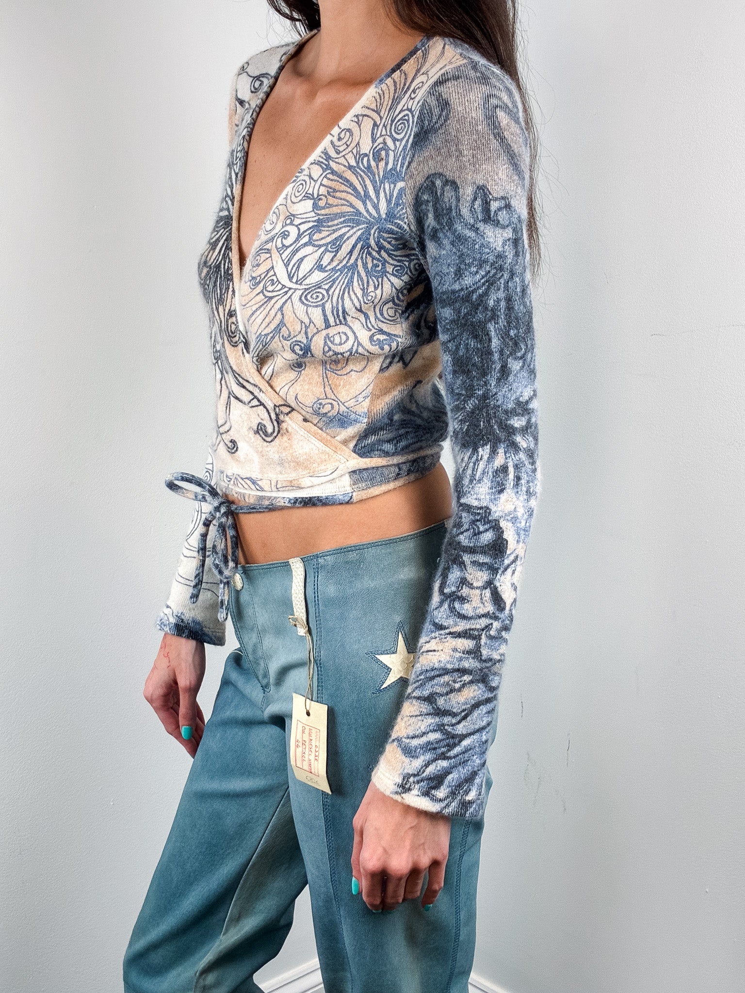 Just Cavalli 2000s Tattoo Print Angora Wrap Top - S-L
