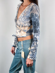 Just Cavalli 2000s Tattoo Print Angora Wrap Top - S-L
