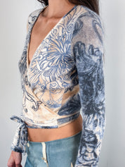 Just Cavalli 2000s Tattoo Print Angora Wrap Top - S-L