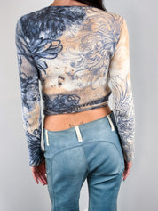 Just Cavalli 2000s Tattoo Print Angora Wrap Top - S-L