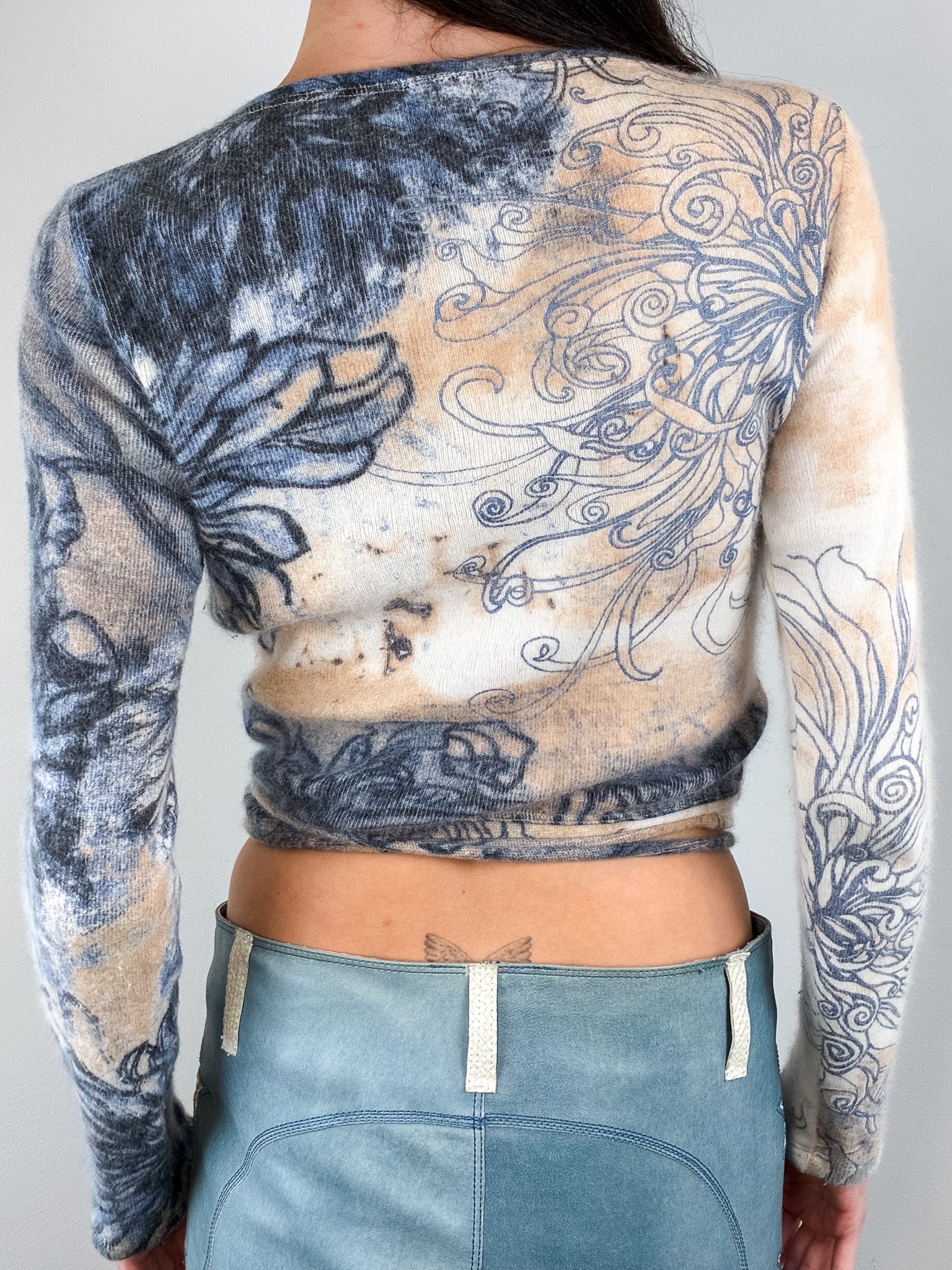 Just Cavalli 2000s Tattoo Print Angora Wrap Top - S-L
