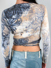 Just Cavalli 2000s Tattoo Print Angora Wrap Top - S-L