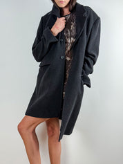 Italian Vintage Dark Gray Wool Coat