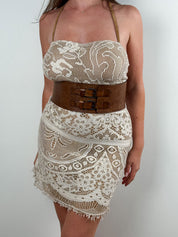 Isabel Marant Wide Brown Leather Corset Belt with Double Buckles