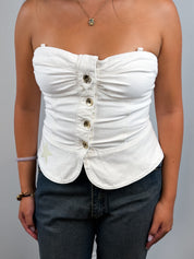 Fornarina 2000s White Denim Glitter Star Corset Top - M