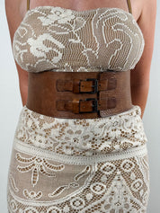 Isabel Marant Wide Brown Leather Corset Belt with Double Buckles