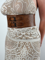 Isabel Marant Wide Brown Leather Corset Belt with Double Buckles