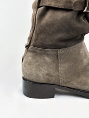 Twin-Set 2000s Grey Suede Buckle Slouch Boots - EU 39 / US 8.5