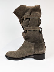 Twin-Set 2000s Grey Suede Buckle Slouch Boots - EU 39 / US 8.5