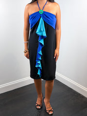 22 Maggio 2000s Black and Blue Ruffle Halter Dress - L
