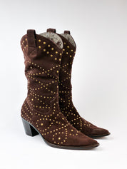 Kathy Van Zeeland 2000s Brown Suede Studded Western Boots - US 10