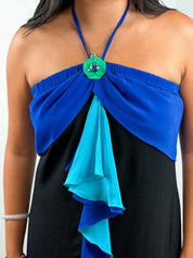 22 Maggio 2000s Black and Blue Ruffle Halter Dress - L
