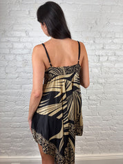 Derhy 2000s Black & Gold Silk Handkerchief Dress with Gem